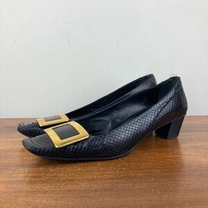 Roger Vivier Vintage Snakeskin Black Leather Pumps Heels Size 40 Women’s 9.5.
